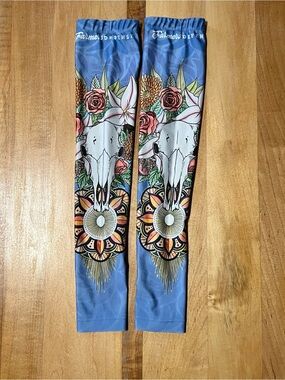 Farmer’s Defense UV Protection Blue Floral Skull Arm Sleeves S/M